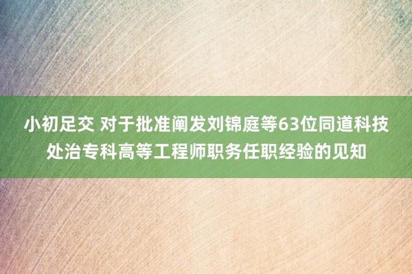 小初足交 对于批准阐发刘锦庭等63位同道科技处治专科高等工程师职务任职经验的见知