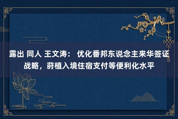 露出 同人 王文涛： 优化番邦东说念主来华签证战略，莳植入境住宿支付等便利化水平